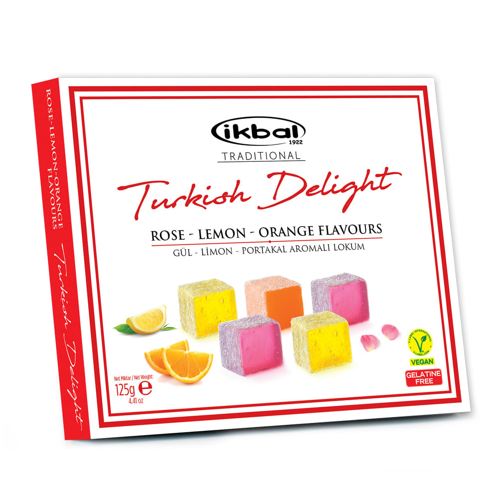 Doce de Goma Delícia Turca Sabor Frutas Sortidas (Rosas, Limão e Laranja) 125g - Ikbal